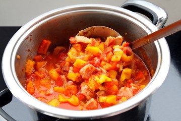 stewed pepper,tomatoes,onions as tasty hungarian meal