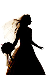silhouette of bride wind blowing