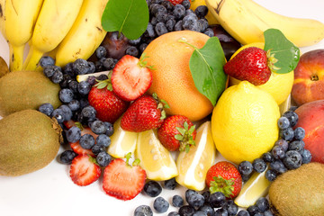 Fresh fruit on white