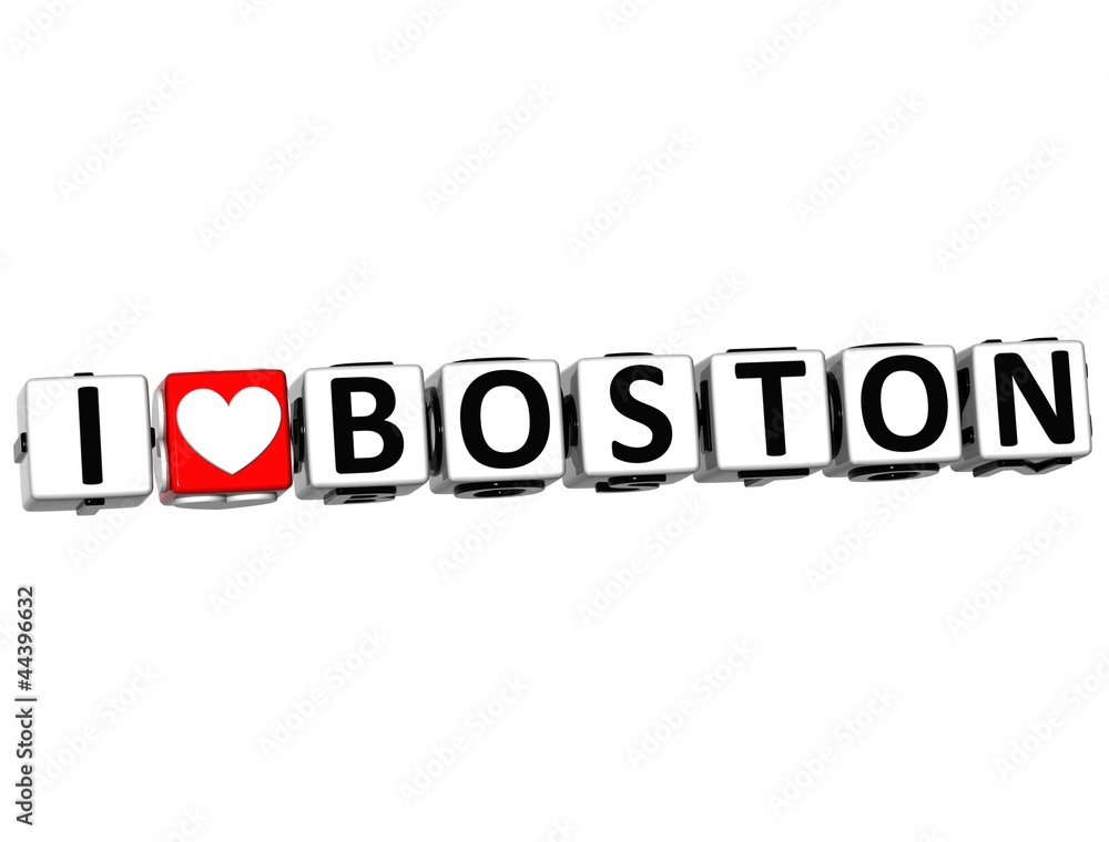 Poster 3d i love boston button click here block text