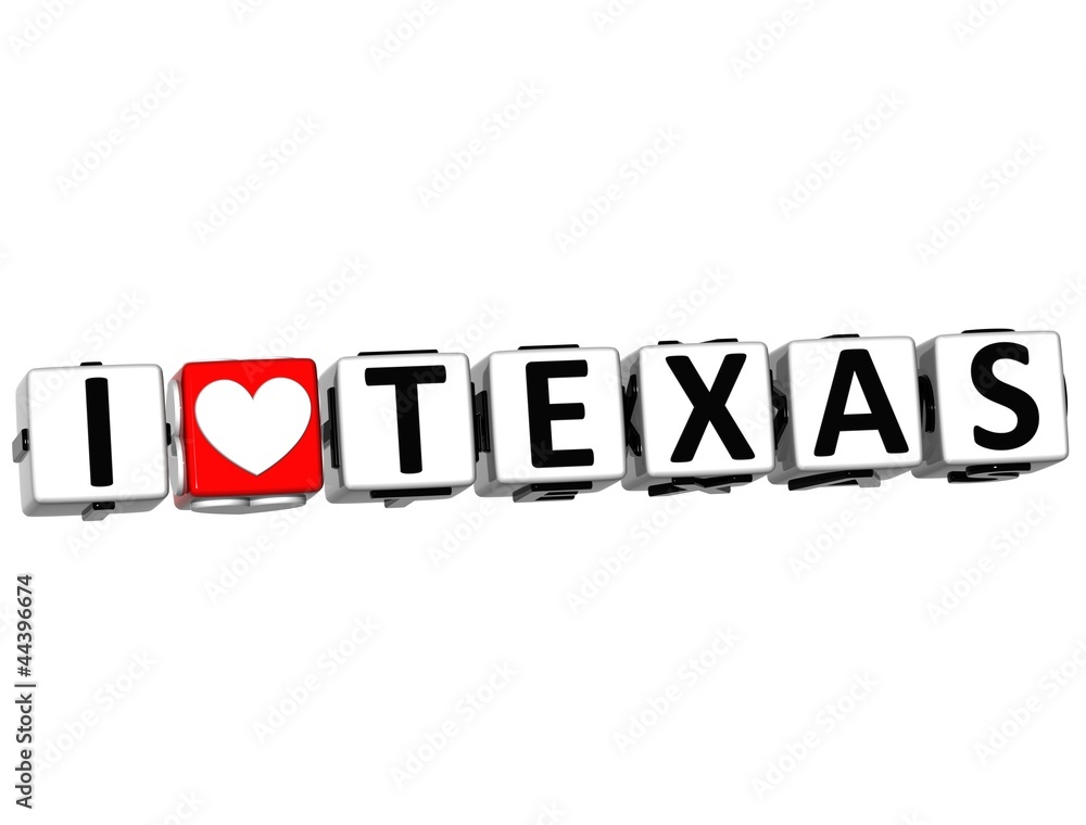 Poster 3d i love texas button click here block text