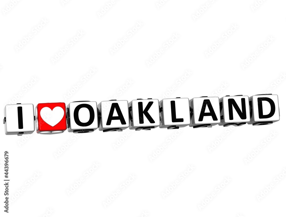 Poster 3d i love oakland button click here block text