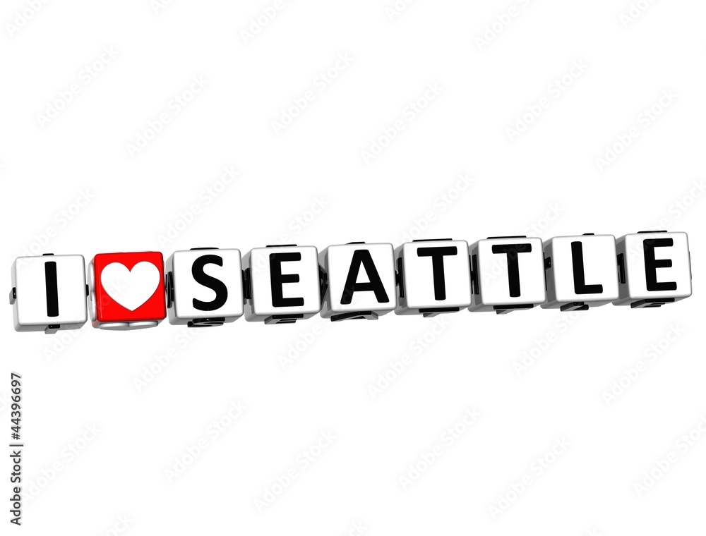 Poster 3d i love seattle button click here block text