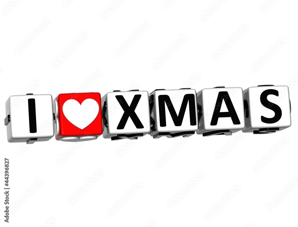 Poster 3d i love xmas button click here block text