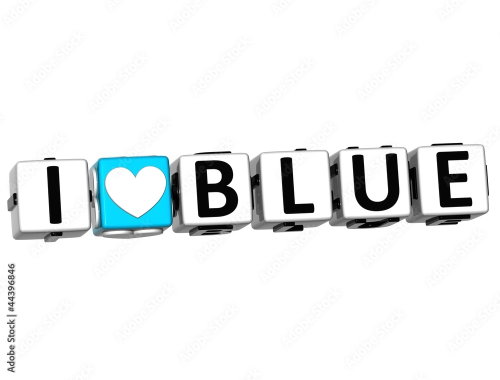 Poster 3d i love blue button click here block text