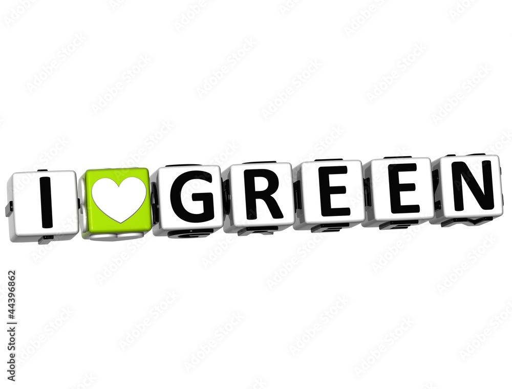 Poster 3d i love green button click here block text