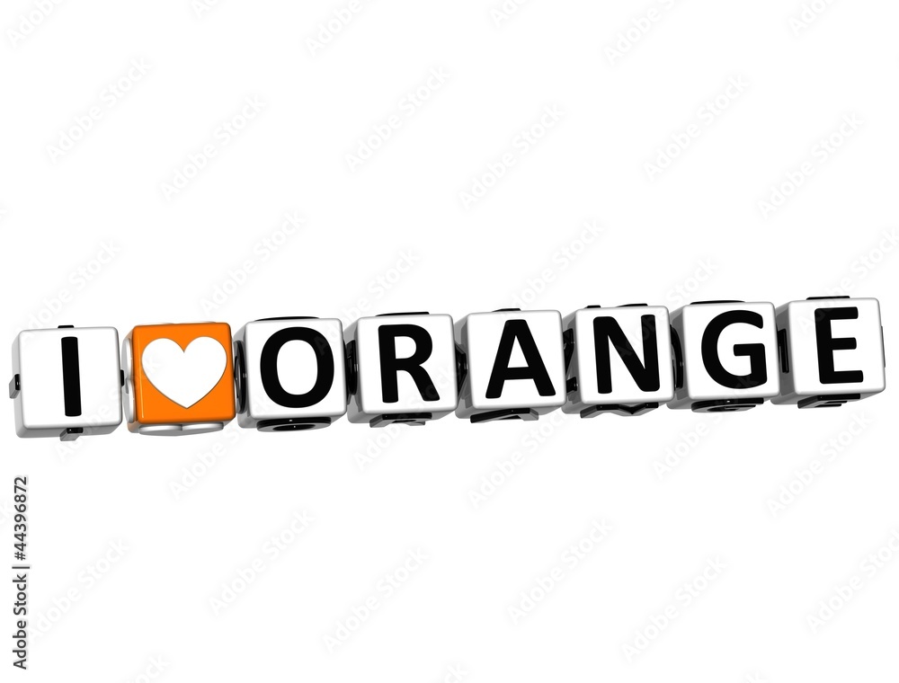 Poster 3d i love orange button click here block text