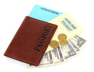 Passport and ticket isolated on white