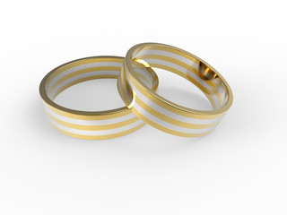 Złote i srebrne obrączki ślubne wyizolowane na białym tle