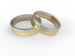 Złote i srebrne obrączki ślubne wyizolowane na białym tle