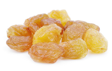 Yellow raisin isolated on white