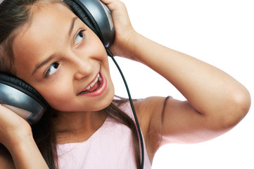 The girl  is listening to music