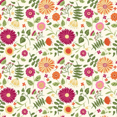 Seamless pattern with bright flowers