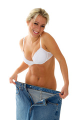 Blonde Frau und Hose in XL