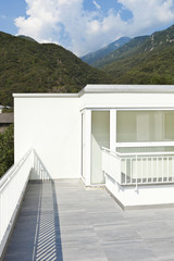 large terrace of a modern white house