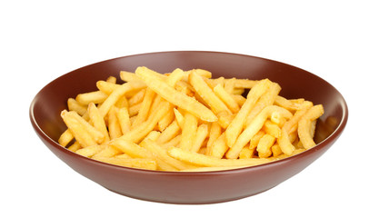 Potatoes fries in the plate isolated on white