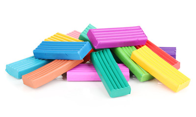 Children bright plasticine isolated on white