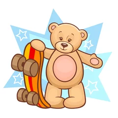 Photo sur Plexiglas Ours ours en peluche avec planche à roulettes