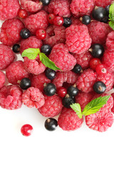 ripe berries with mint, isolated on white.