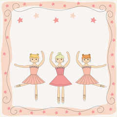 illustration of three dancing cute ballerinas
