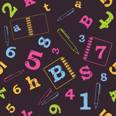 School seamless pattern, numbers, letters