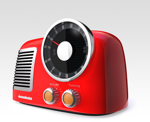 red retro radio on gray background