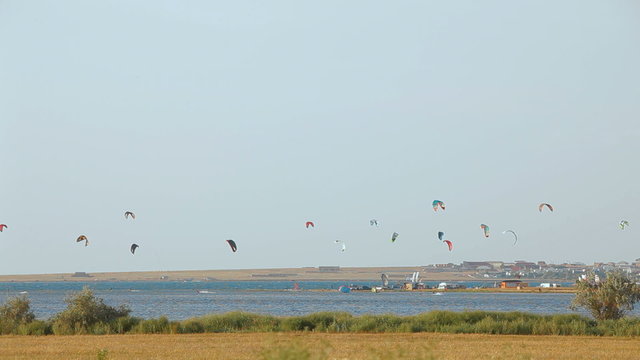 Paraplanes flying on a sunny day