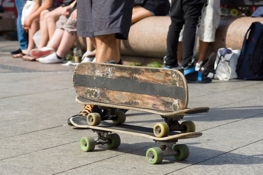 Three Old Skateboard