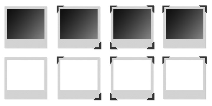 Vari modelli di cornici polaroid con angolari metallici