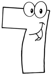 Outlined Number Seven Cartoon Mascot Character