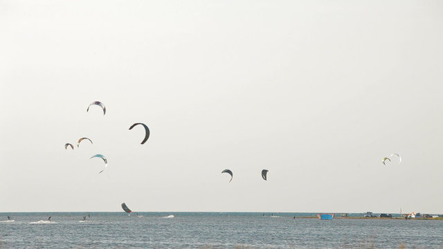 People sailing in the sky on paragliders
