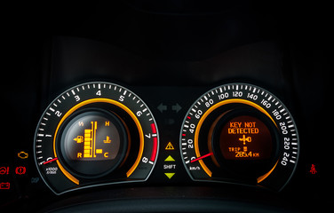 Car speed meter closeup