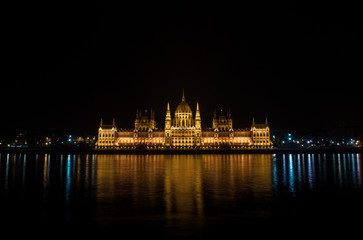 Night detail of the Parliament building in Budapest, Hungary