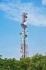 telecommunication tower on clear blue sky