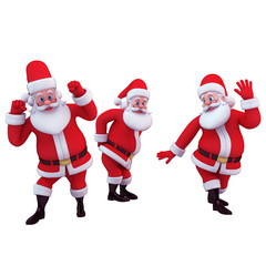 3d art illustrtion of santa in various action