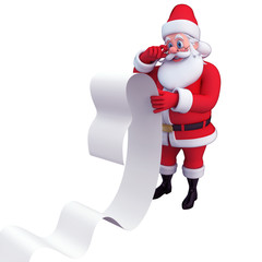 3d art illustrtion of santa with list