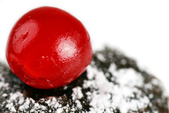 Maraschino Cherry On Chocolate Cake