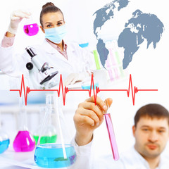 Collage with scientist in laboratory