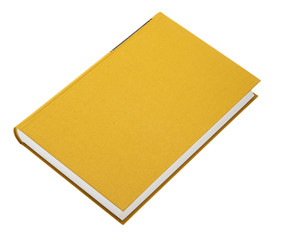 Yellow book isolated on white, black frame for title on the spin
