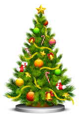 vector illustration of decorated Christmas tree against white