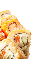 sushi rolls in range  isolated on white
