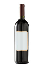 Red wine bottle isolated with blank label. Clipping path include