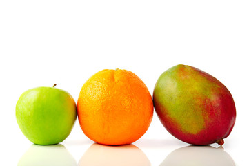 green apple orange and  mango