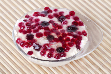 Fruits and cream sweet dessert