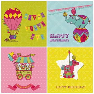 Set of Birthday Greeting Cards for Kids - in vector