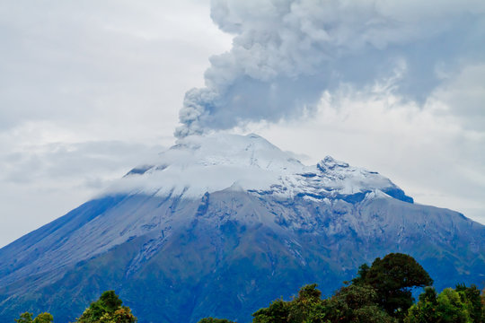 Closeup of Tungurahua Volcano  a large amount of ashes