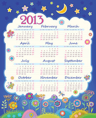 Calendar for 2013. Children applique flowers