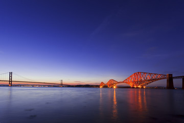 The Forth Road Bridge at dusk in Edinburgh Scotland