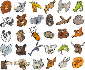 Obraz premium Cartoon wild animals heads huge set