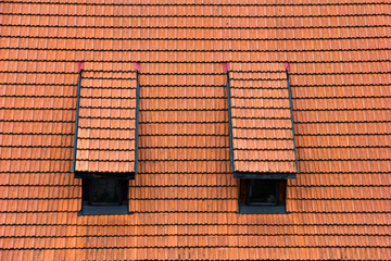 Tiled garret roof. Architectural textured background.